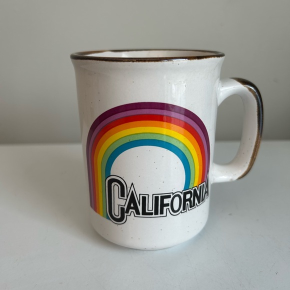 Other - Vintage California Rainbow Pride‎ Coffee Cup 4 Inches 70’s Stoneware Rustic Boho
